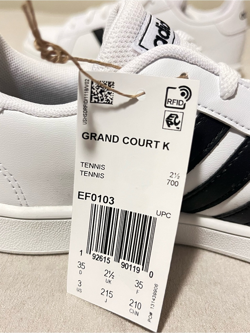 Adidas Grand Court K classic sneakers Size 3 white and black colorway. NEW - Picture 11 of 12